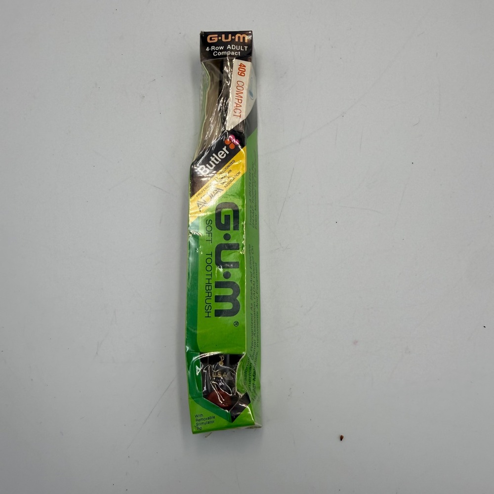 GUM Butler 409 Adult Compact Soft Toothbrush 4-Row Dome Trim Stimulator Tip